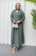 Blouse and Skirt Set in Olive Green – Turkish Manufacturing - Image 2