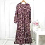 Printed Dress with Leaf Pattern – Turkish Manufacturing