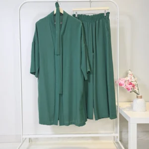 Two-Piece Green Set (Kimono with Pants) – High-Quality Turkish Manufacturing