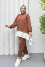 Blouse and Pants Set in Copper Brown – Turkish Manufacturing