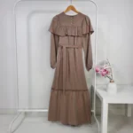 Long Dress in Light Bronze with Ruffles and Belt – Turkish Manufacturing