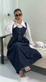 Sleeveless Denim Dress with Front Buttons – Turkish Manufacturing - Image 2