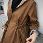 معطف شتوي طويل هودي باللون البني – صناعة تركية