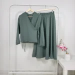 Blouse and Skirt Set in Olive Green – Turkish Manufacturing