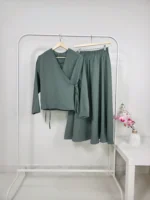 Blouse and Skirt Set in Olive Green – Turkish Manufacturing