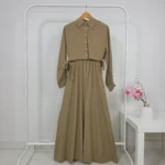 فستان فاخر باللون الزيتوني – صناعة تركية