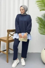 ⁦طقم بلوزة وبنطال باللون الكحلي – صناعة تركية⁩ - الصورة ⁦2⁩