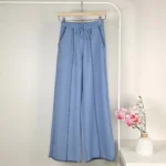 Women’s Wide Flared Pants in Elegant Blue – Turkish Manufacturing