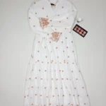 فستان طويل أوف وايت مطرز باللون البني – صناعة تركية