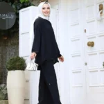 طقم قطعتين باللون الأسود (توب واسع مع بنطال) – صناعة تركية