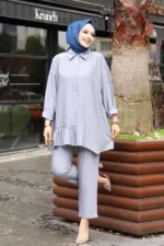 Blouse and Pants Set in Gray – Turkish Manufacturing - Image 2
