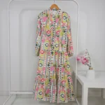 فستان طويل مطبع متعدد الألوان مع نقوش هندسية – صناعة تركية