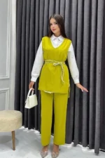 ⁦طقم من ثلاث قطع باللون الأخضر الليموني – صناعة تركية⁩ - الصورة ⁦2⁩