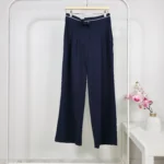 بنطال واسع رسمي وكاجوال باللون الكحلي مع خط أبيض على الخصر – صناعة تركية