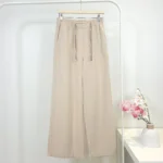 Women’s Wide Cotton Pants in Beige with Drawstring Waist – Turkish Manufacturing