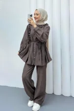 Blouse and Pants Set in Dark Brown – Turkish Manufacturing - Image 2