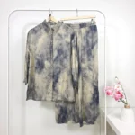 Two-Piece Set in Navy Tie-Dye Style (Shirt with Buttons + Pants) – High-Quality Turkish Manufacturing